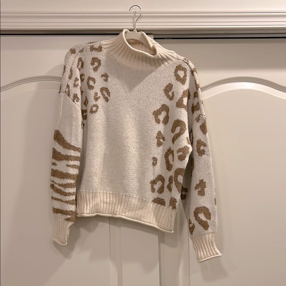 Nine West Mock Neck Animal Print Sweater - Picture 1 of 7